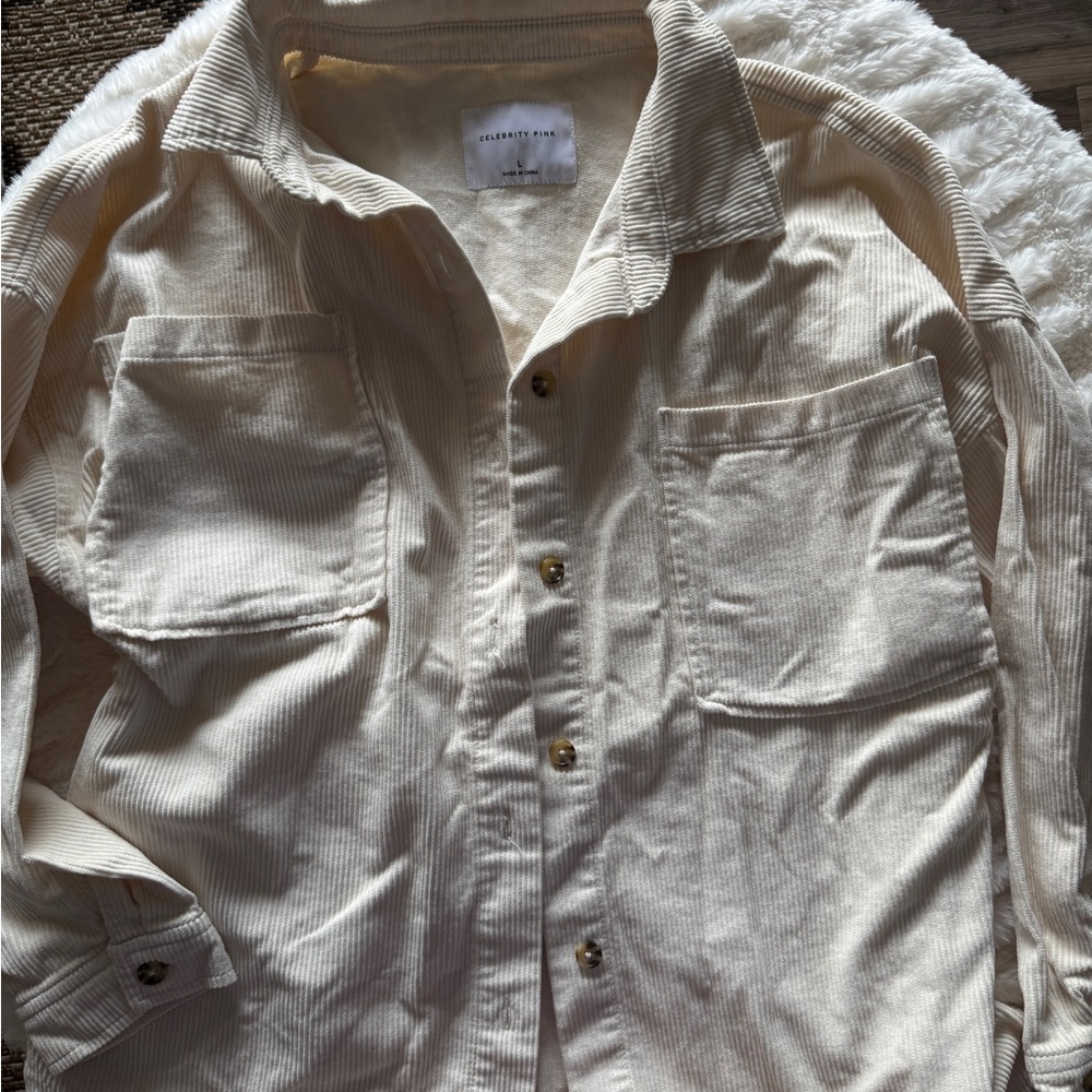 Boutique Cream Corduroy Button-Up Shacket Size L